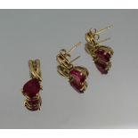 Pair of Ruby 9ct Gold Earrings & Matching Pendant