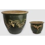 Pair of Earthenware Glazed Jardiniere Planter Pots