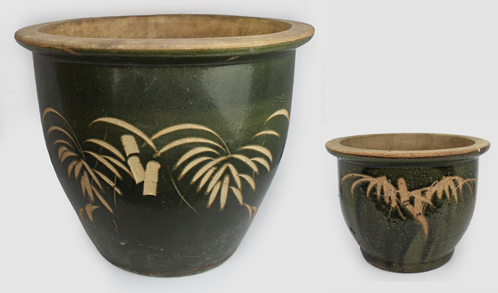 Pair of Earthenware Glazed Jardiniere Planter Pots