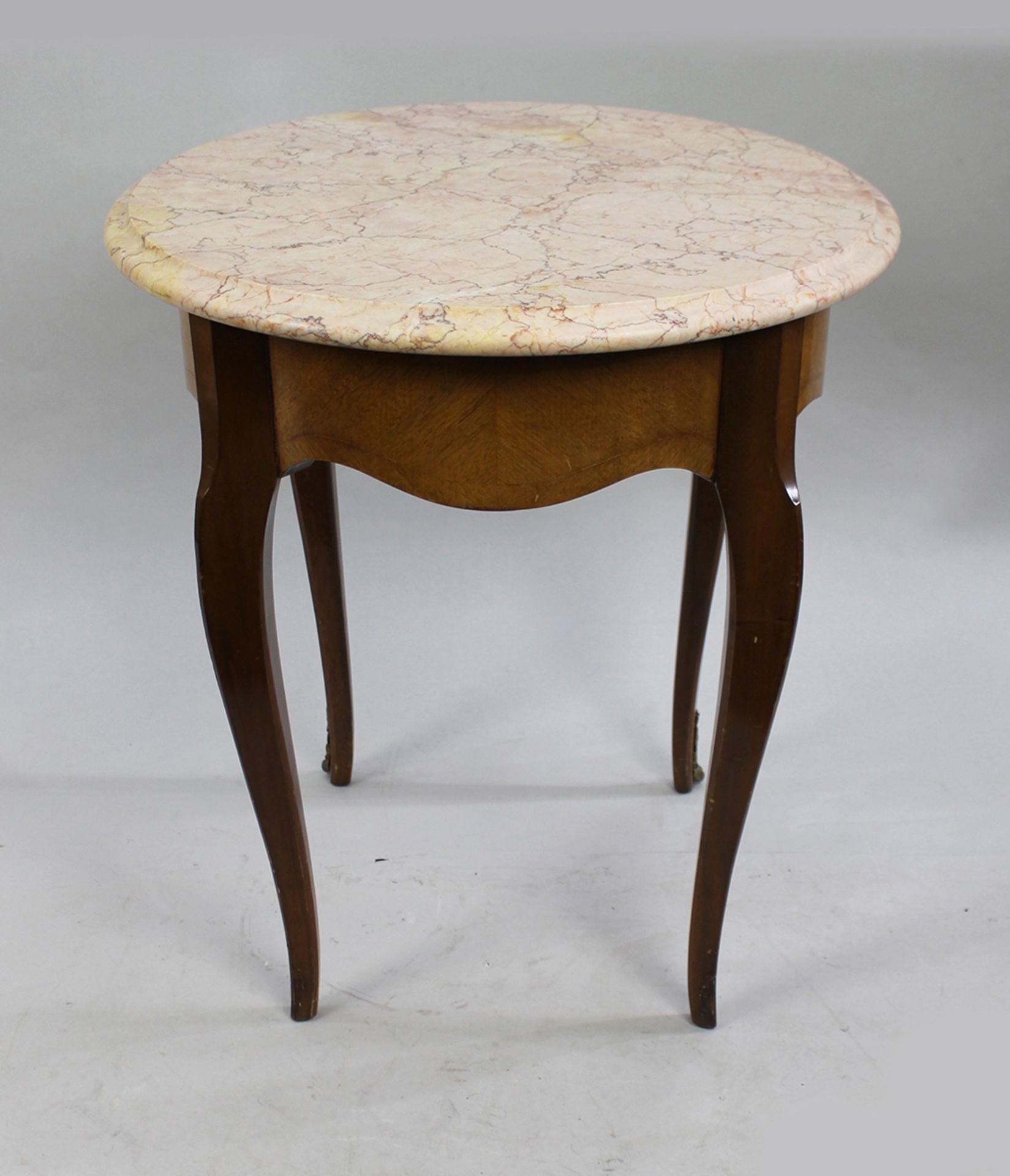 Circular Pink Marble Topped Satinwood Table - Image 6 of 6