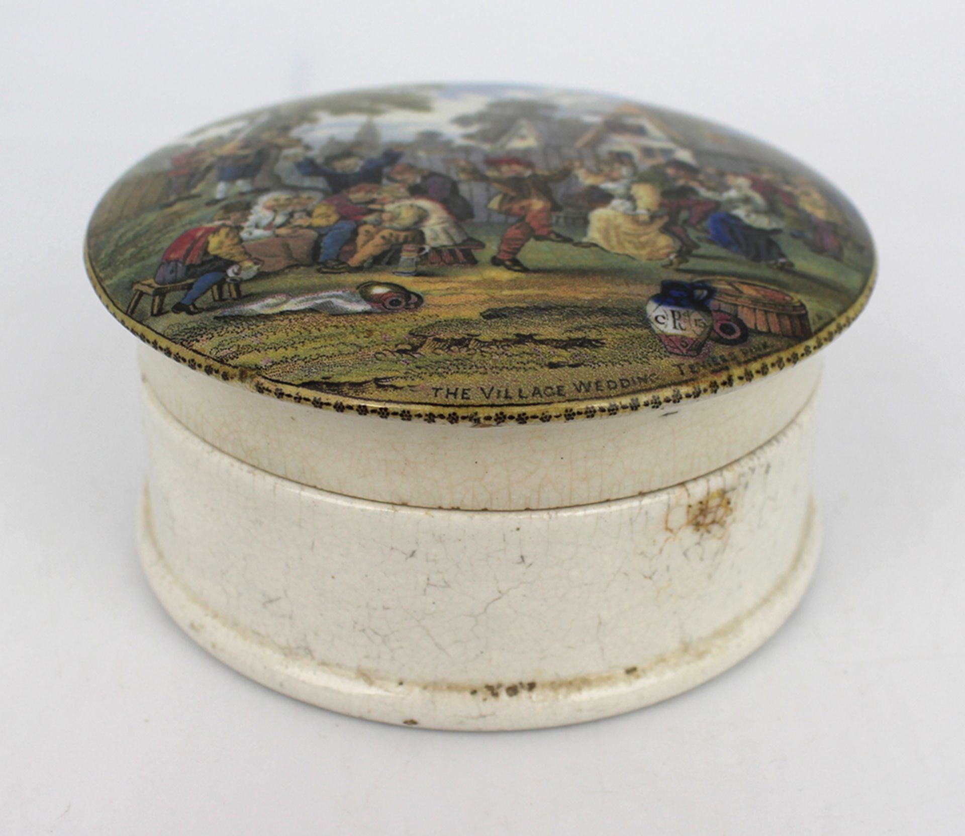 Antique Prattware The Village Wedding Teniers Pot Lid & Base - Image 2 of 4