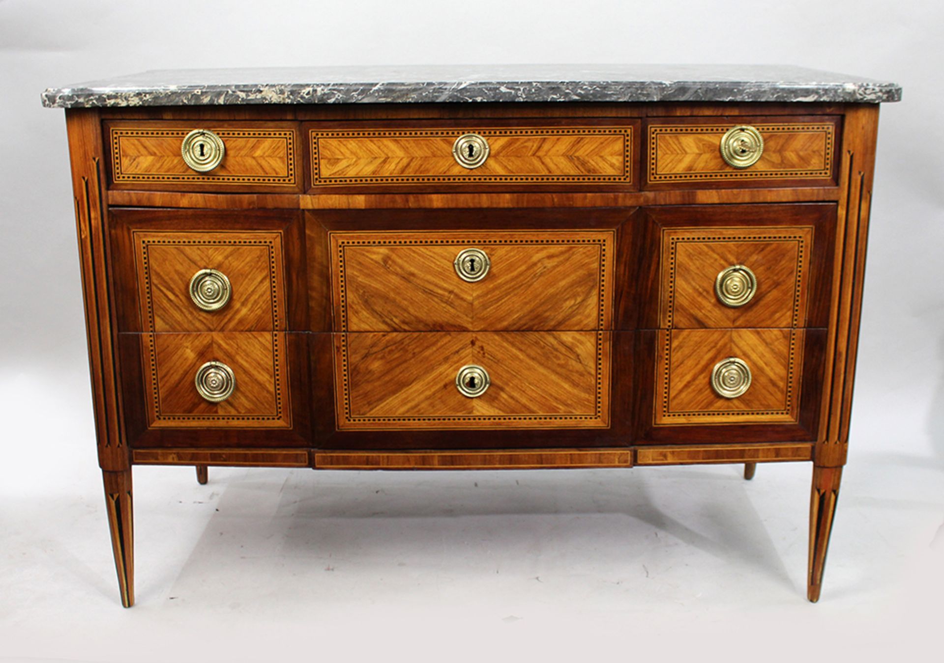18th c. Inlaid Marble Topped Commode