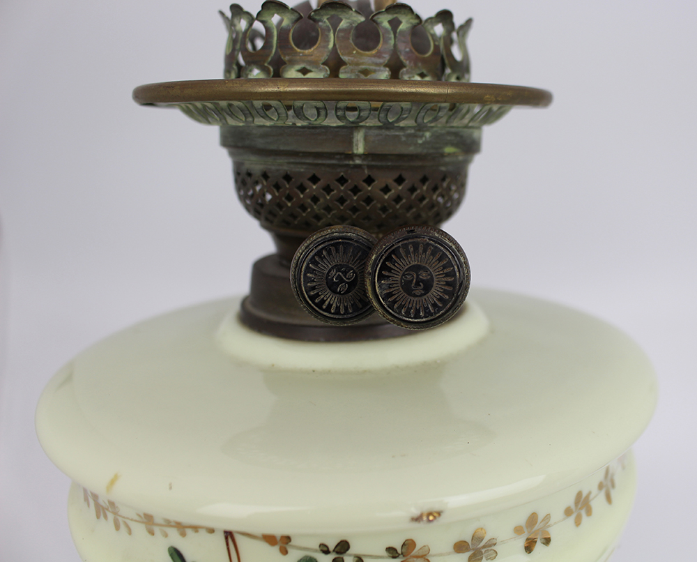 Victorian Oil Lamp with Hand Painted Floral Font - Image 3 of 6