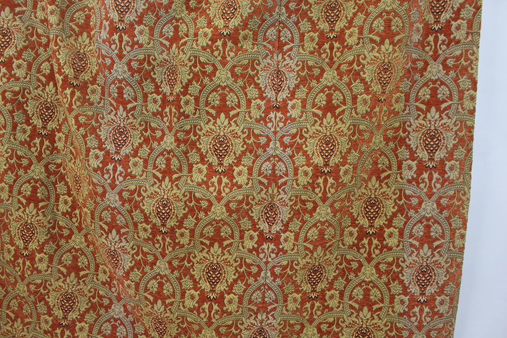 Red & Gold Patterned Vintage Curtains - Image 2 of 5