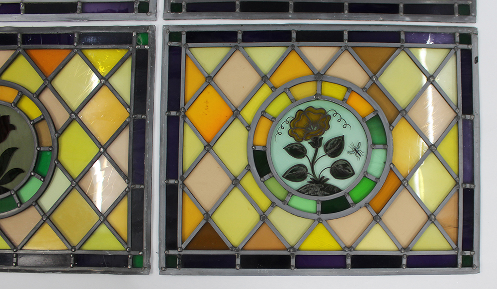 Set of 4 Vintage Leaded Stained Glass Hand Painted Panels - Image 5 of 5