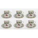 Set of 6 Royal Worcester Coffee Cans & Saucers