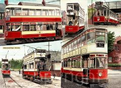 Manchester Vintage Trams Montage Nostalgic Transport Of The Past Metal Wall Art