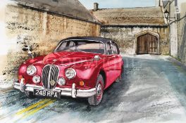 Inspector Morse Red Jag Parked in a Lane Oxford Metal Wall Art