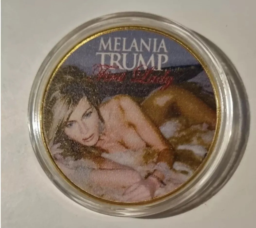 Melania Trump Partial Nude Joe Biden Gold Finish Novelty Coin.
