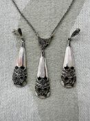 Art Deco Silver Pendant & Earrings