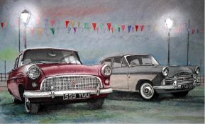 Ford Consul and Zephyr Zodiac 1960's Nostalgic Scene Metal Wall Art