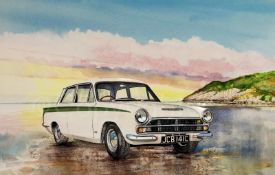 1960's Ford Consul Cortina In Lotus Colours Metal Wall Art