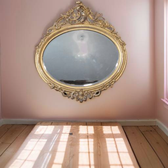Large 19th C. Swiss Giltwood Oval Wall Mirror