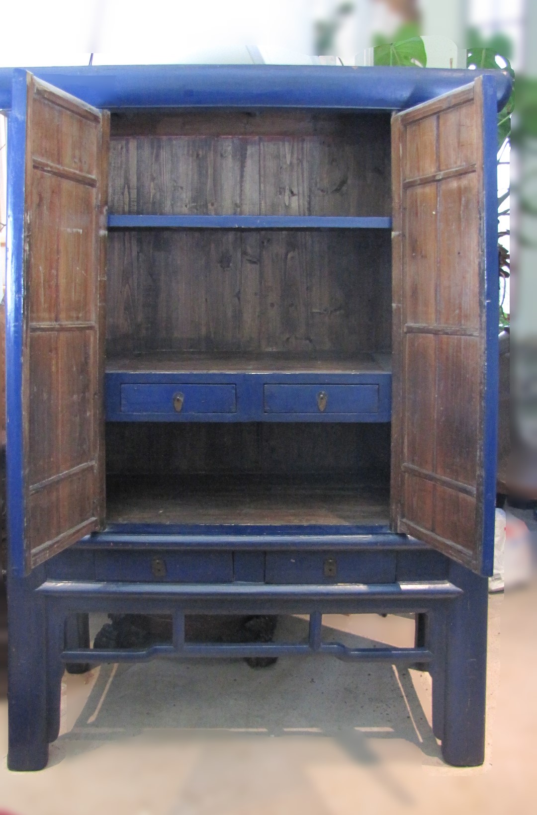 Antique Chinese Blue Lacquer Marriage Cabinet - Image 3 of 6