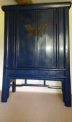 Antique Chinese Blue Lacquer Marriage Cabinet