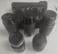 A Collection of 5 x Camera Lenses. Tokina – Pentacon – MNK – Vivitar.