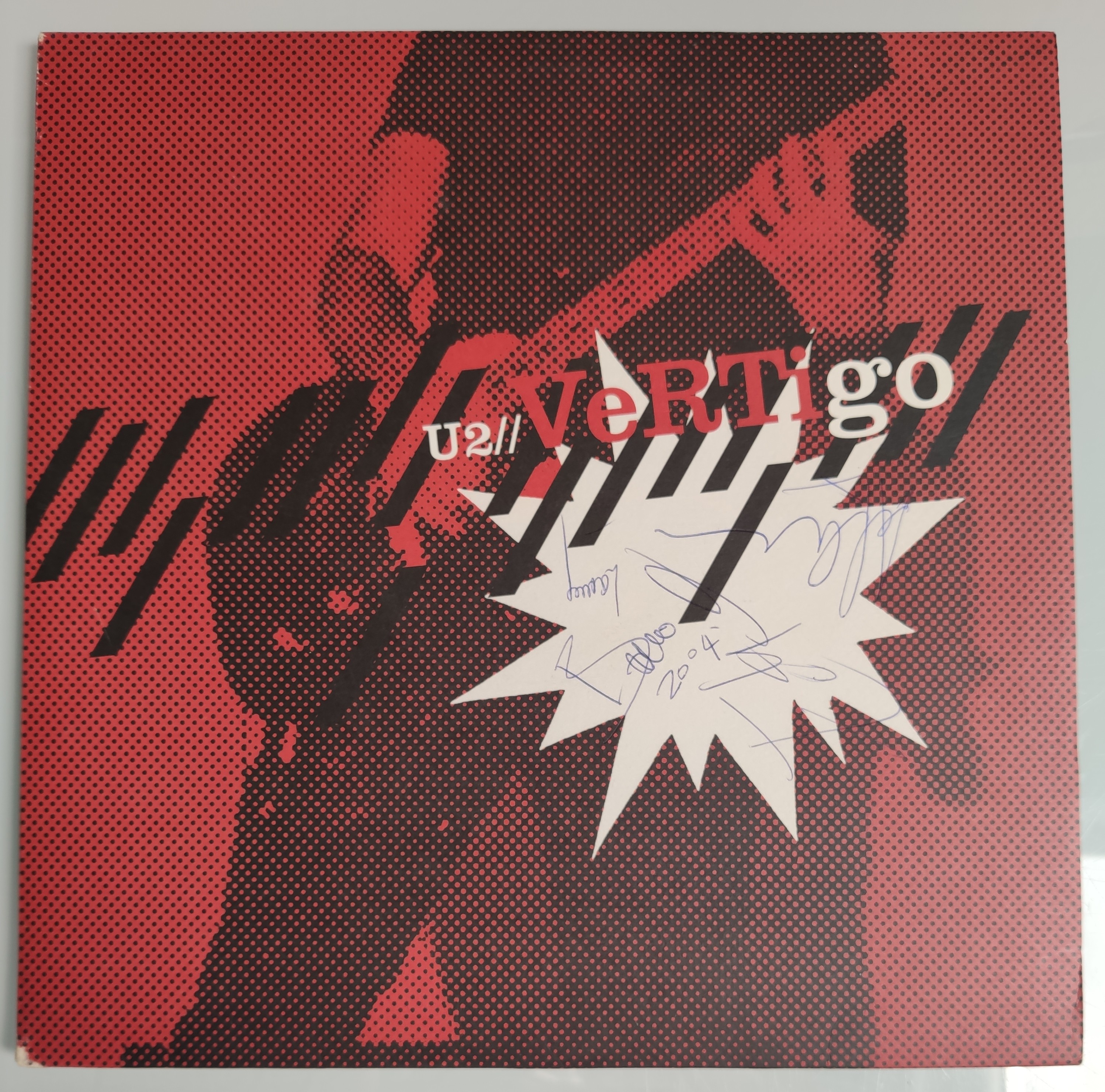 U2 – Vertigo Famed Vinyl Record – Autographed By – Bono, The Edge, Larry Mullen and Adam Clayton. - Image 3 of 8