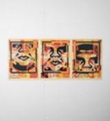 Shepard Fairey(B 1970)Rare Complete Andre Face Collage Tryptich, Signed 2016, Obey Giant. Street...