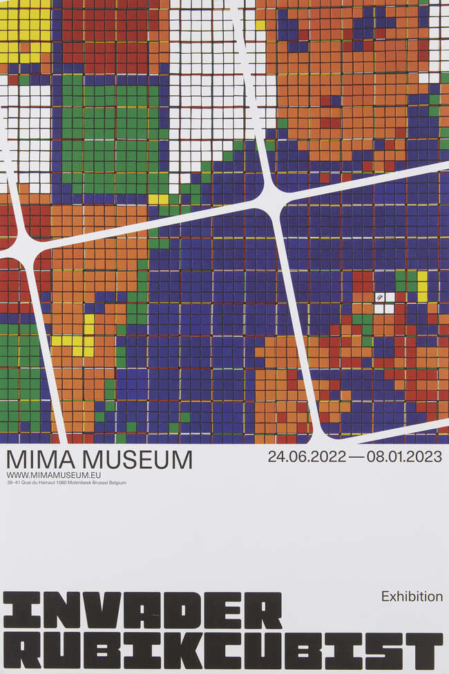 Invader (B. 1969-) Rubikcubist Poster 7 Self-Portrait With Cube – A Mima Exhibition Poster, 2022