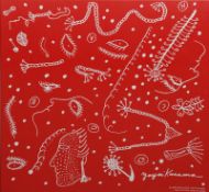 Yayoi Kusama (B 1929) Untitled (Red Faces) Silk Screen Printed, Red and White On Cotton, Framed 2...