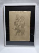 L. S. Lowry 1955 "A Family" Signed Pencil Drawing On Paper Framed