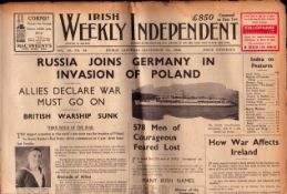 Irish Independence 1939 Newspaper Hitler No Arms Against England and France Pledge.
