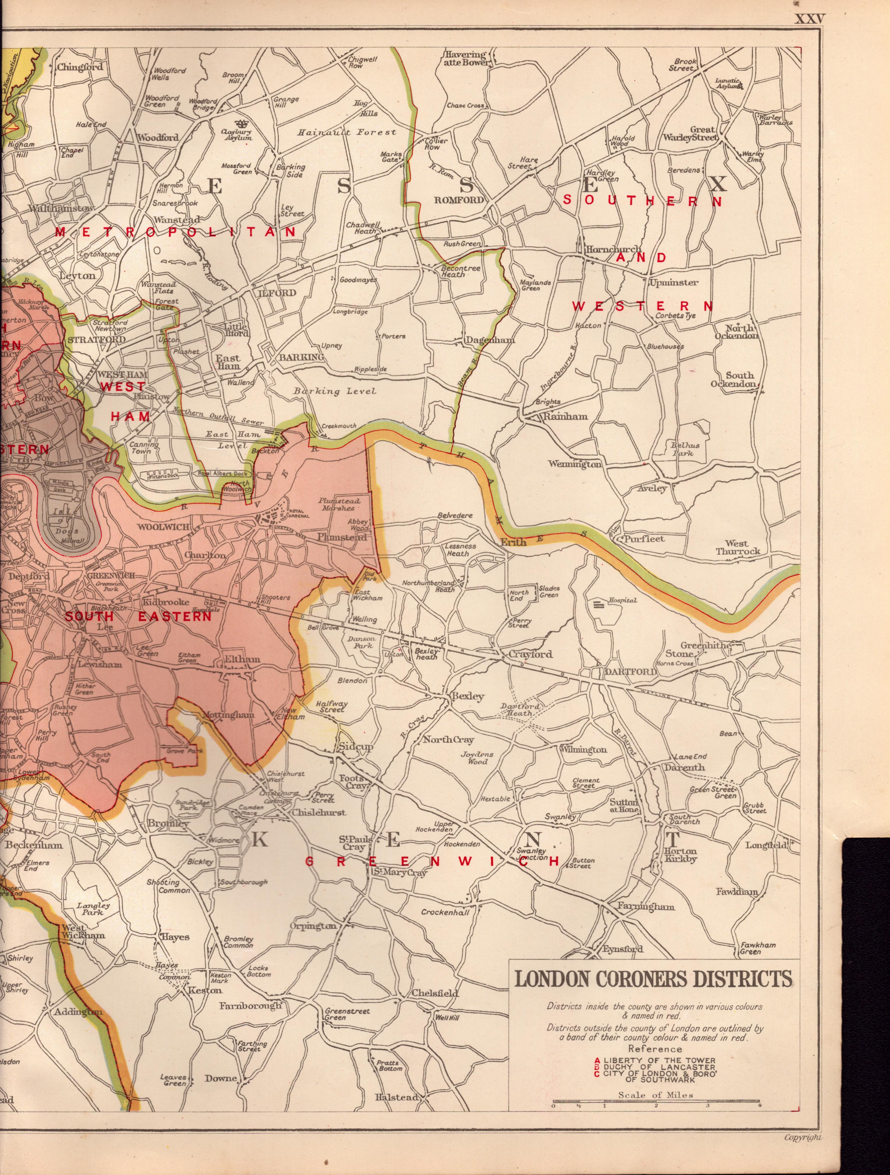 Bacons Vintage London Suburbs Coroners Districts Detailed Map. - Image 3 of 4