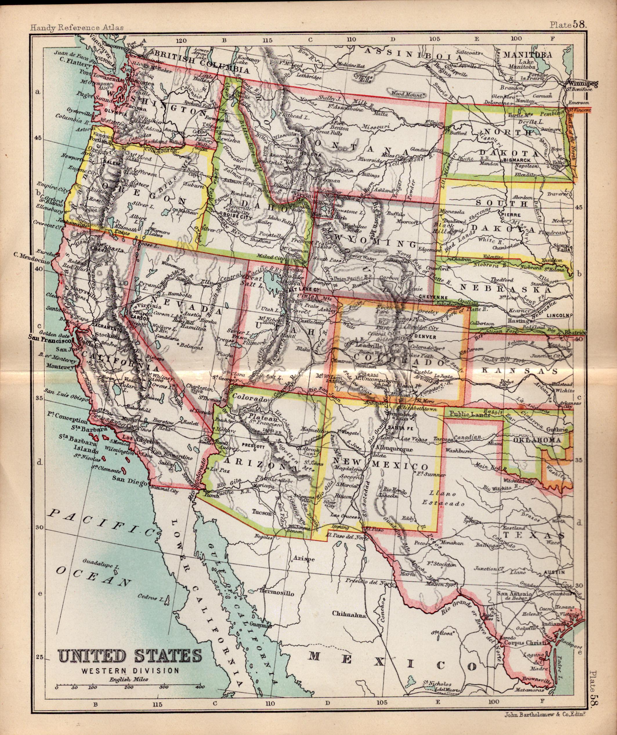 United States Western Double Sided Victorian Antique 1898 Map.