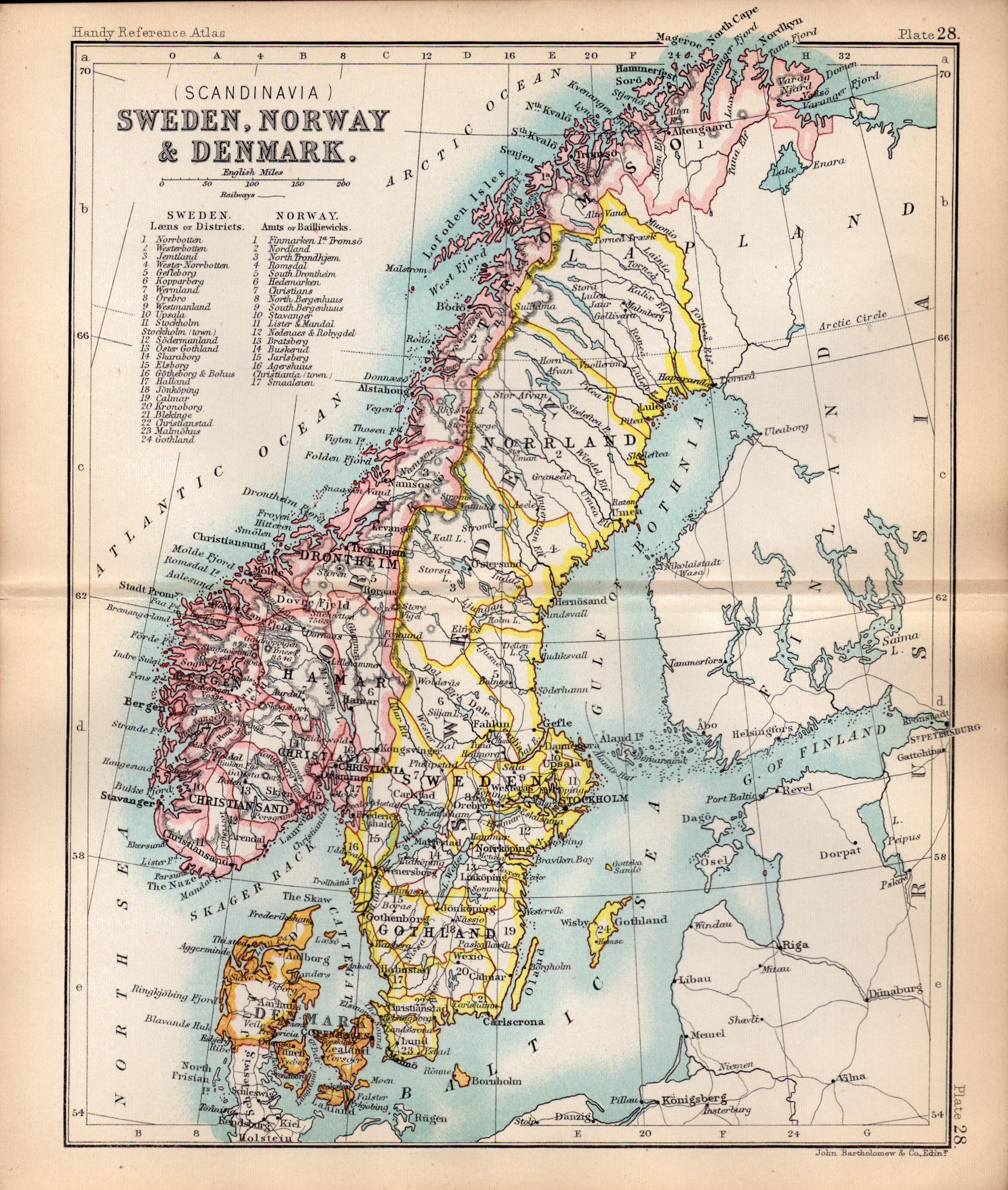 Sweden Norway Denmark Area Double Sided Antique 1896 Map.