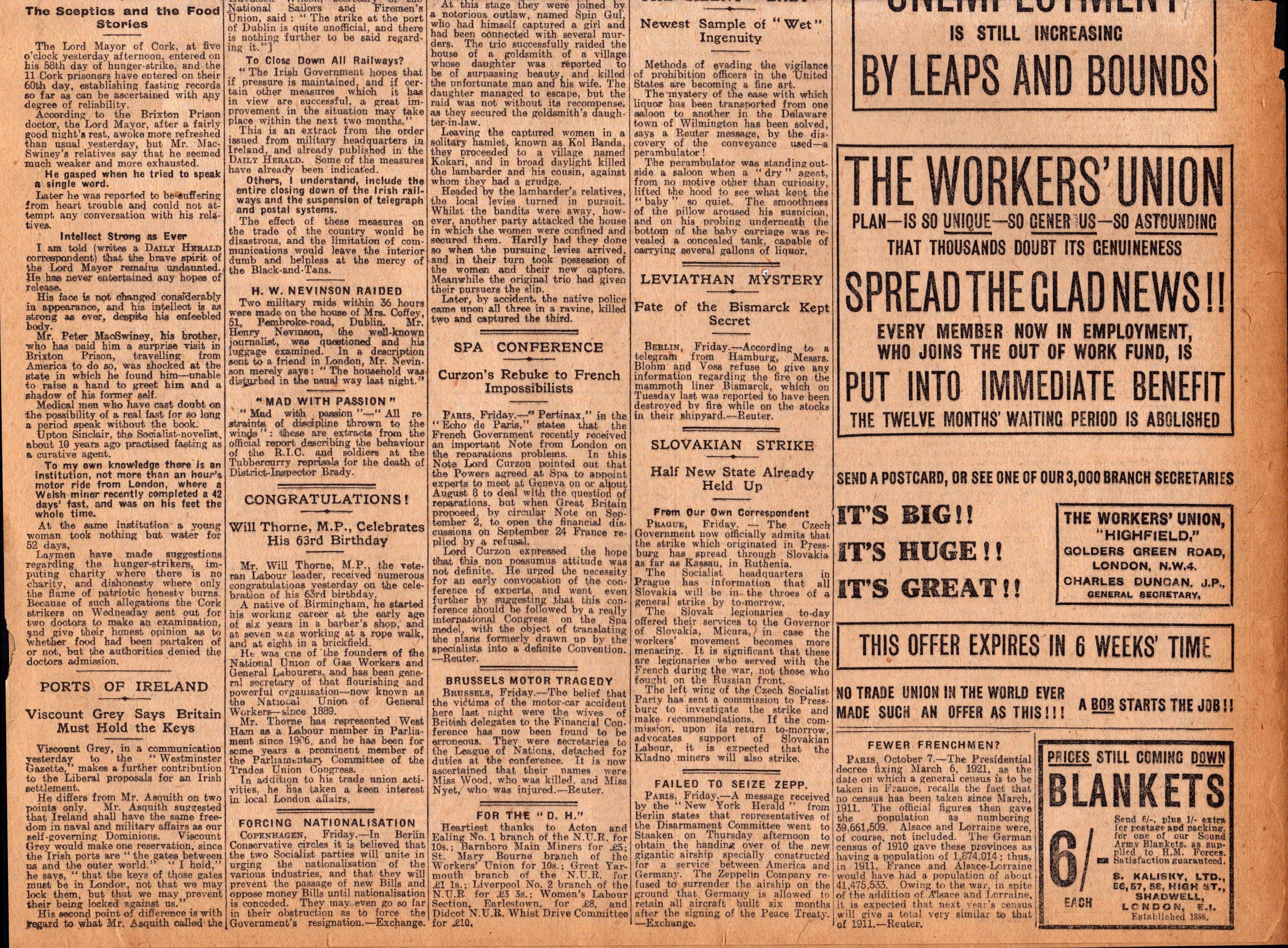 Irish War of Independence News Reports Black & Tans, Hunger Strikes 1920-7. - Image 2 of 6