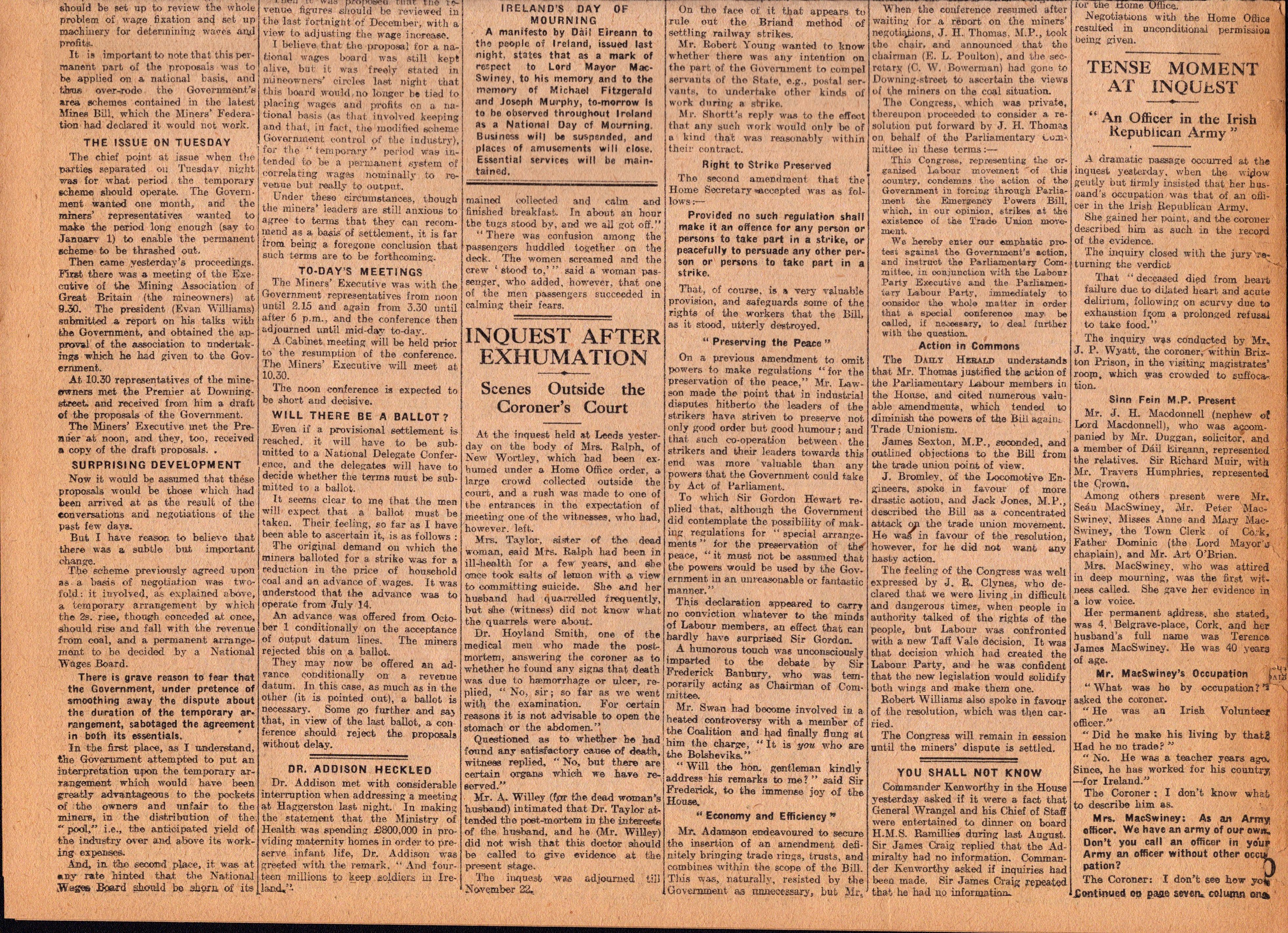 Irish War of Independence News Reports Black & Tans, Hunger Strikes 1920-14. - Image 2 of 4