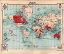 British Empire Around the World Double Sided Victorian Antique 1898 Map.