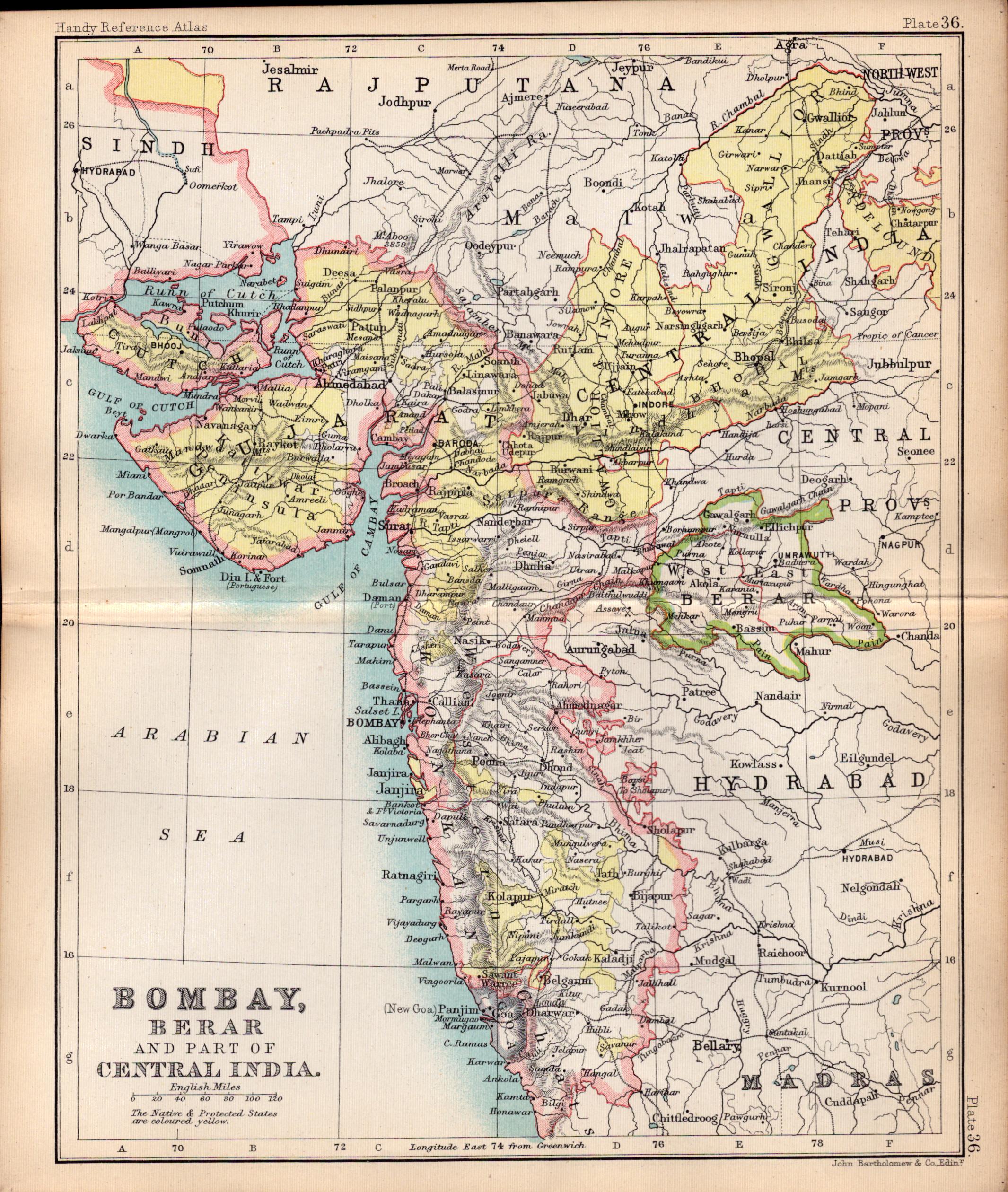 Bombay & Central India Double Sided Victorian Antique 1898 Map.