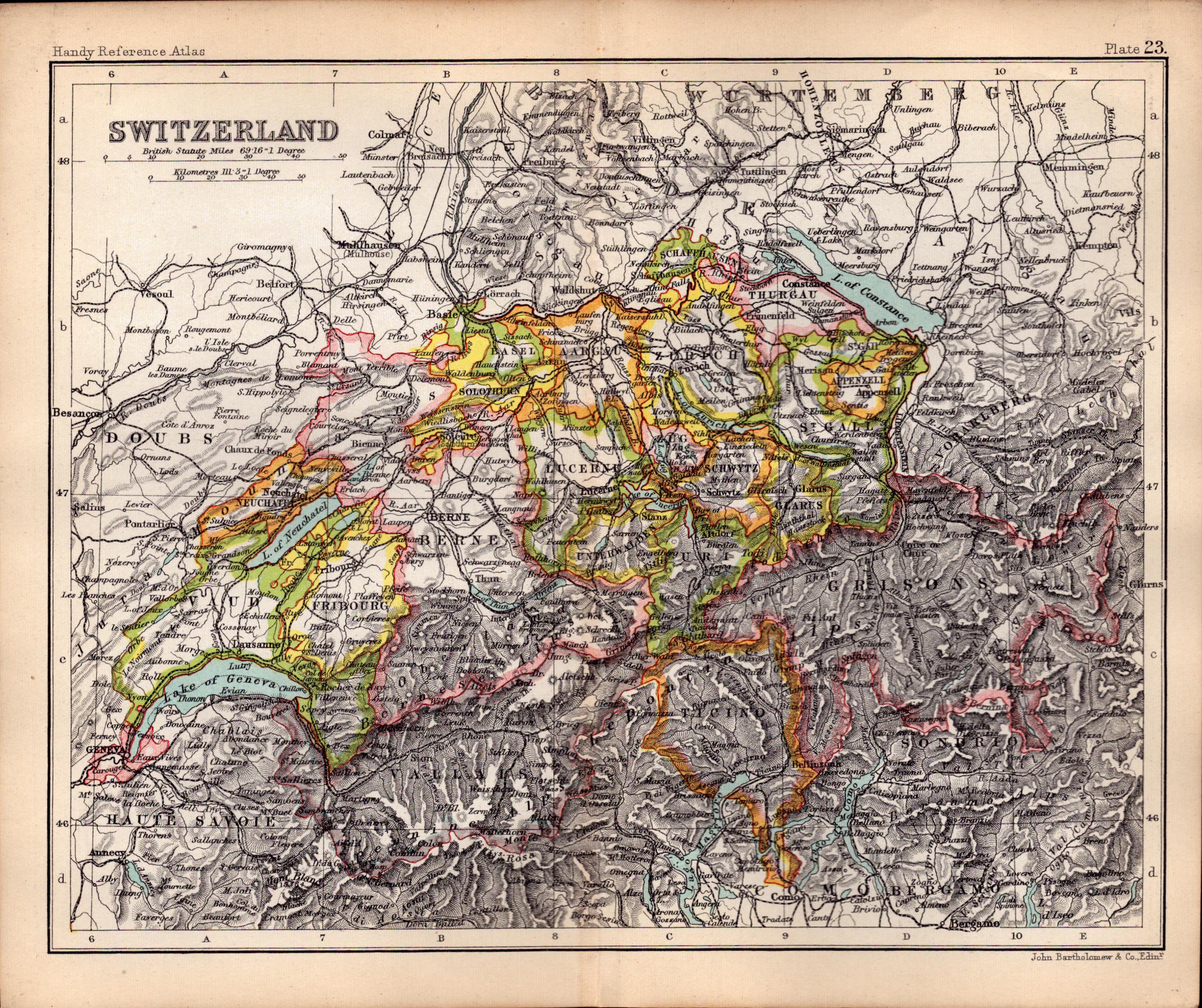 Switzerland &The Alps Area Double Sided Antique 1896 Map.