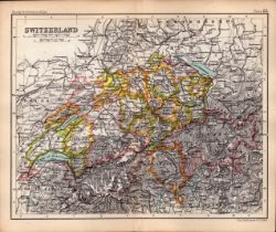 Switzerland &The Alps Area Double Sided Antique 1896 Map.