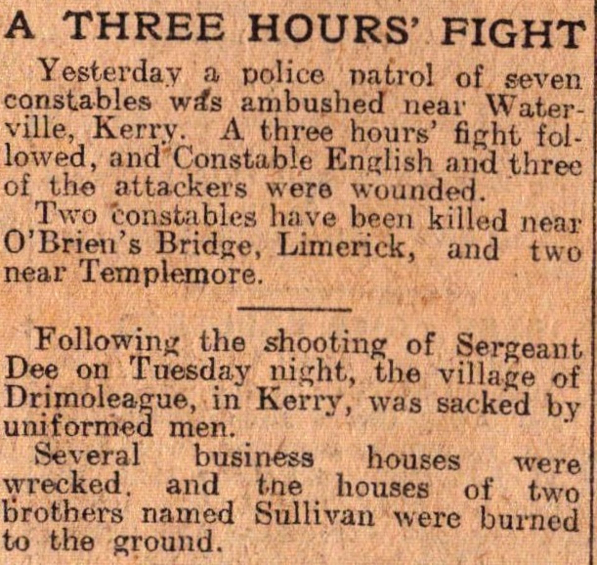 Irish War of Independence News Reports Black & Tans, Hunger Strikes 1920-1. - Image 3 of 7