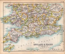 England & Wales Southern Area Double Sided Antique 1896 Map.