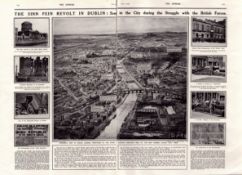Easter Rising 1916 the Sinn Fein Revolt Dublin City Double Page Antique Print
