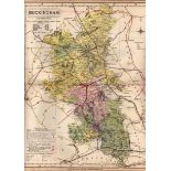 County Of Buckinghamshire Large Victorian Letts 1884 Antique Coloured Map.