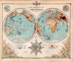 Bathy-Orographical The World Double Sided Victorian Antique 1898 Map.