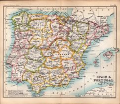 Spain Gibraltar Portugal Double Sided Antique 1898 Map.