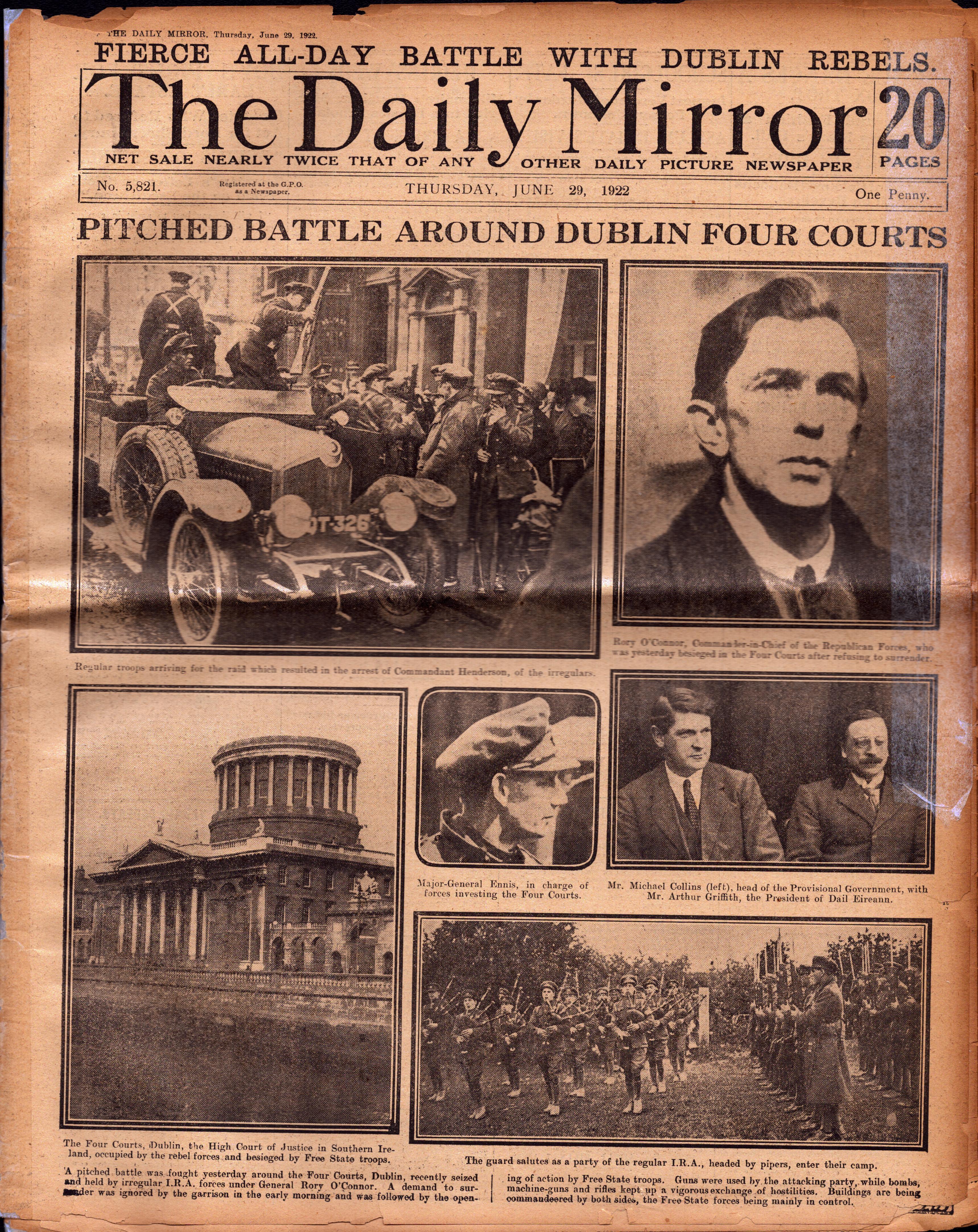 Irish Civil War Antique Rare Newspaper Irish the Battle Of Dublin Rare Reports & Images.