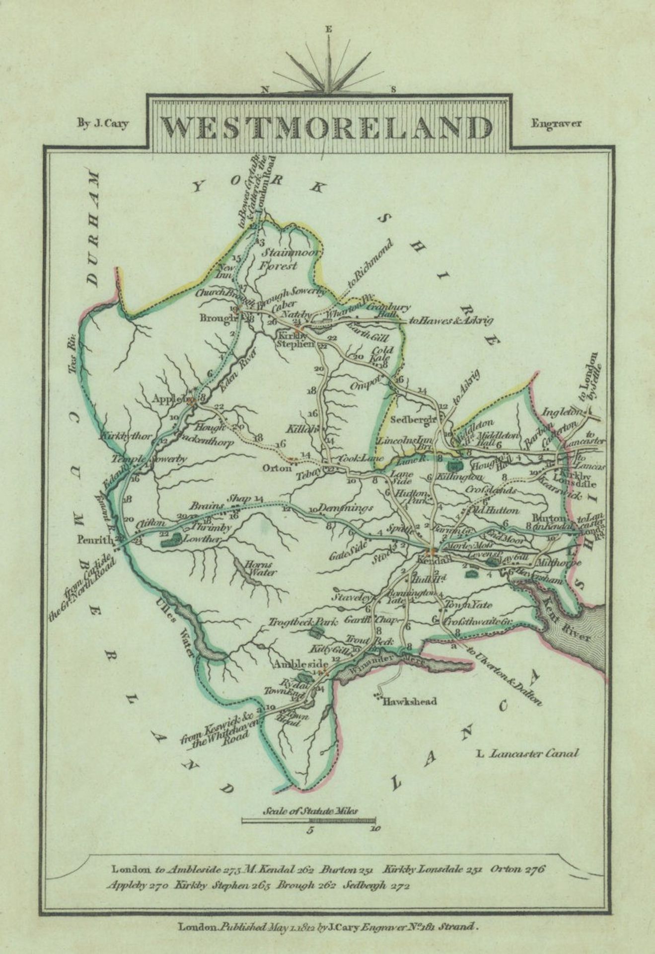 Cumbria & Lake District John Cary’s 1792 Antique George III Engraved Map.