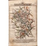 Staffordshire John Cary’s 1792 Antique George III Coloured Engraved Map.