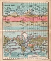 Climate Change Ocean Currents Double Sided Victorian Antique 1898 Map.