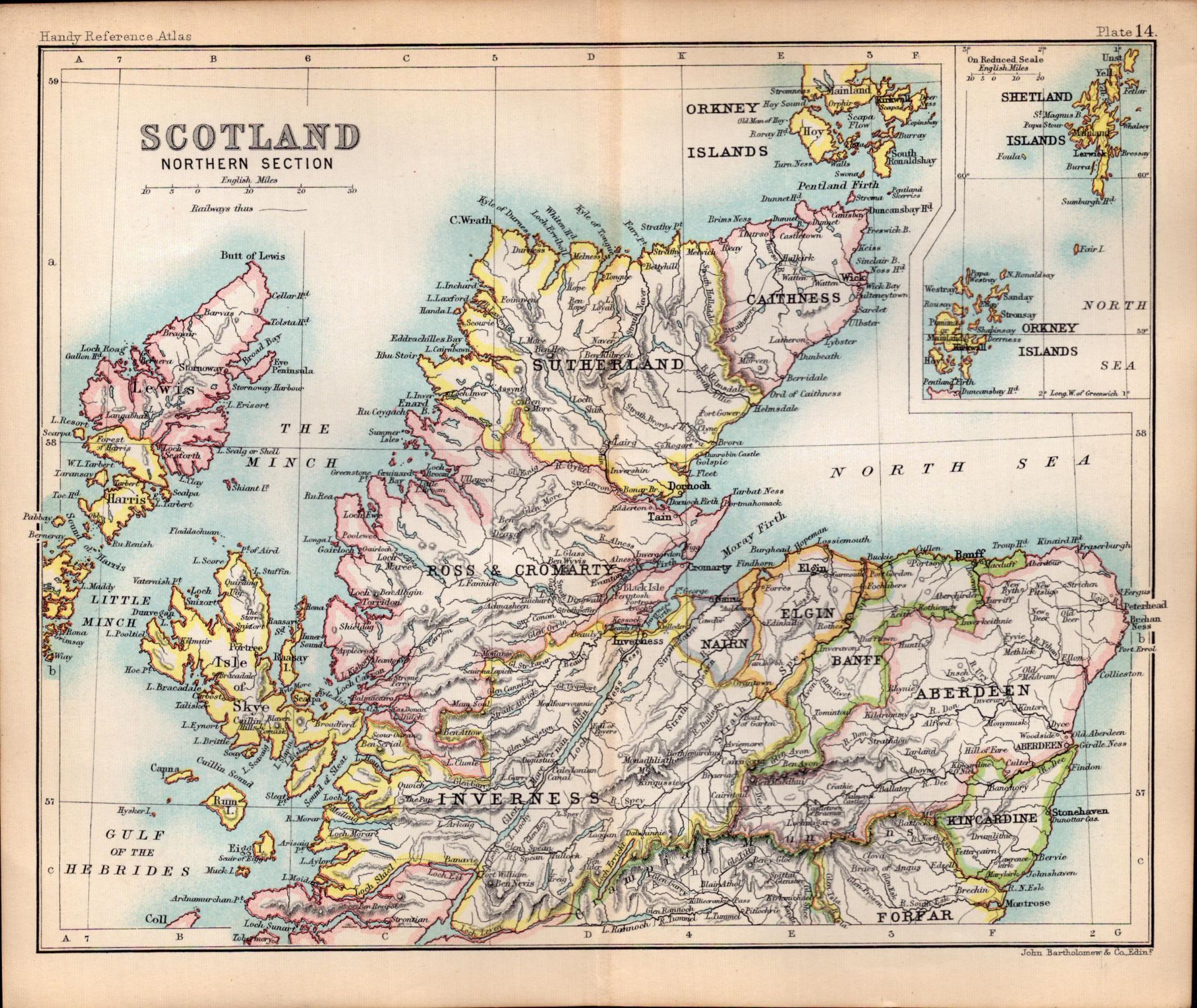 Scotland Northern Area Double Sided Antique 1896 Map.