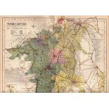 The County of Worcester Large Victorian Letts 1884 Antique Coloured Map.
