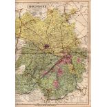 The County of Shropshire Large Victorian Letts 1884 Antique Coloured Map.