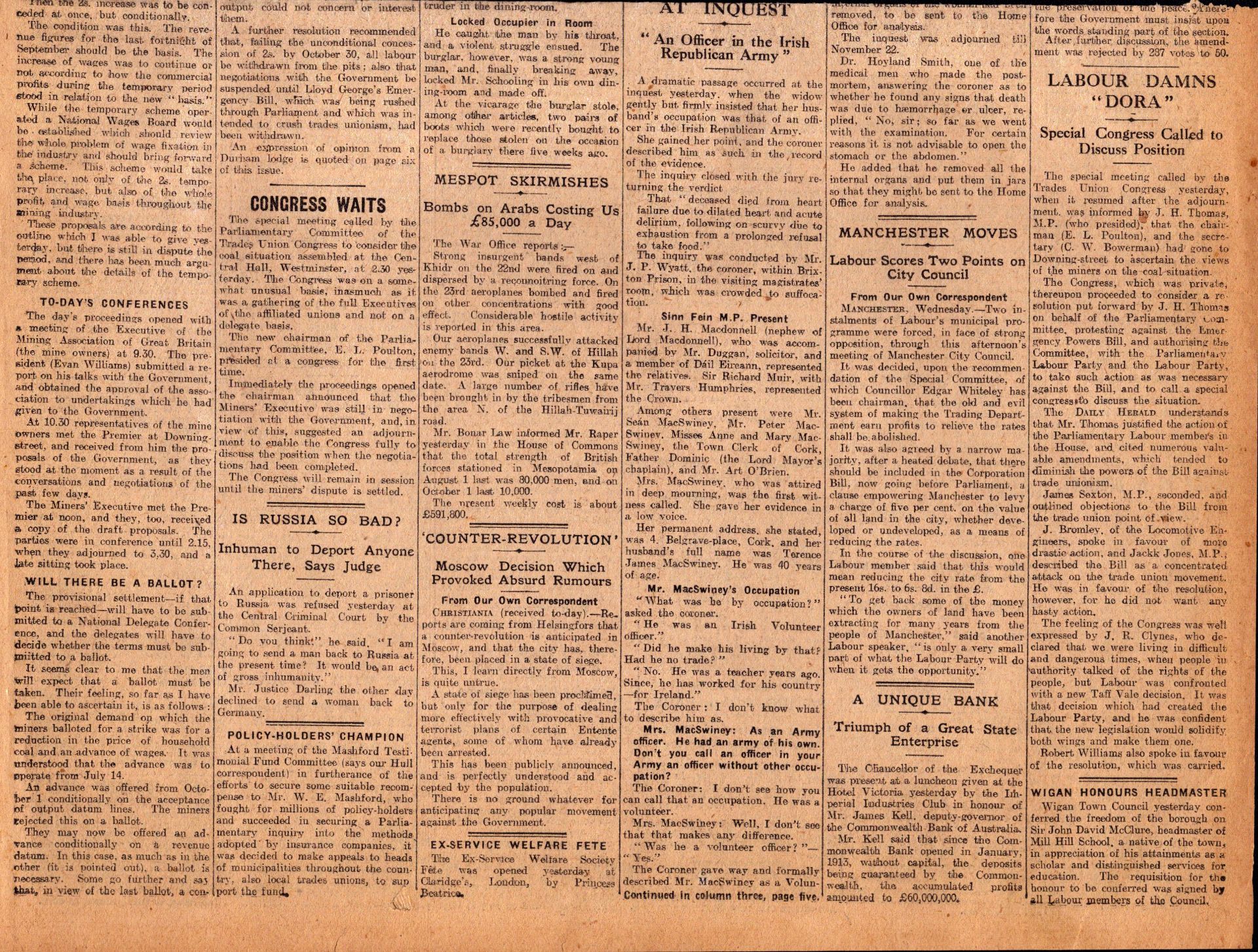 Irish War of Independence News Reports Black & Tans, Hunger Strikes 1920-13. - Image 2 of 5