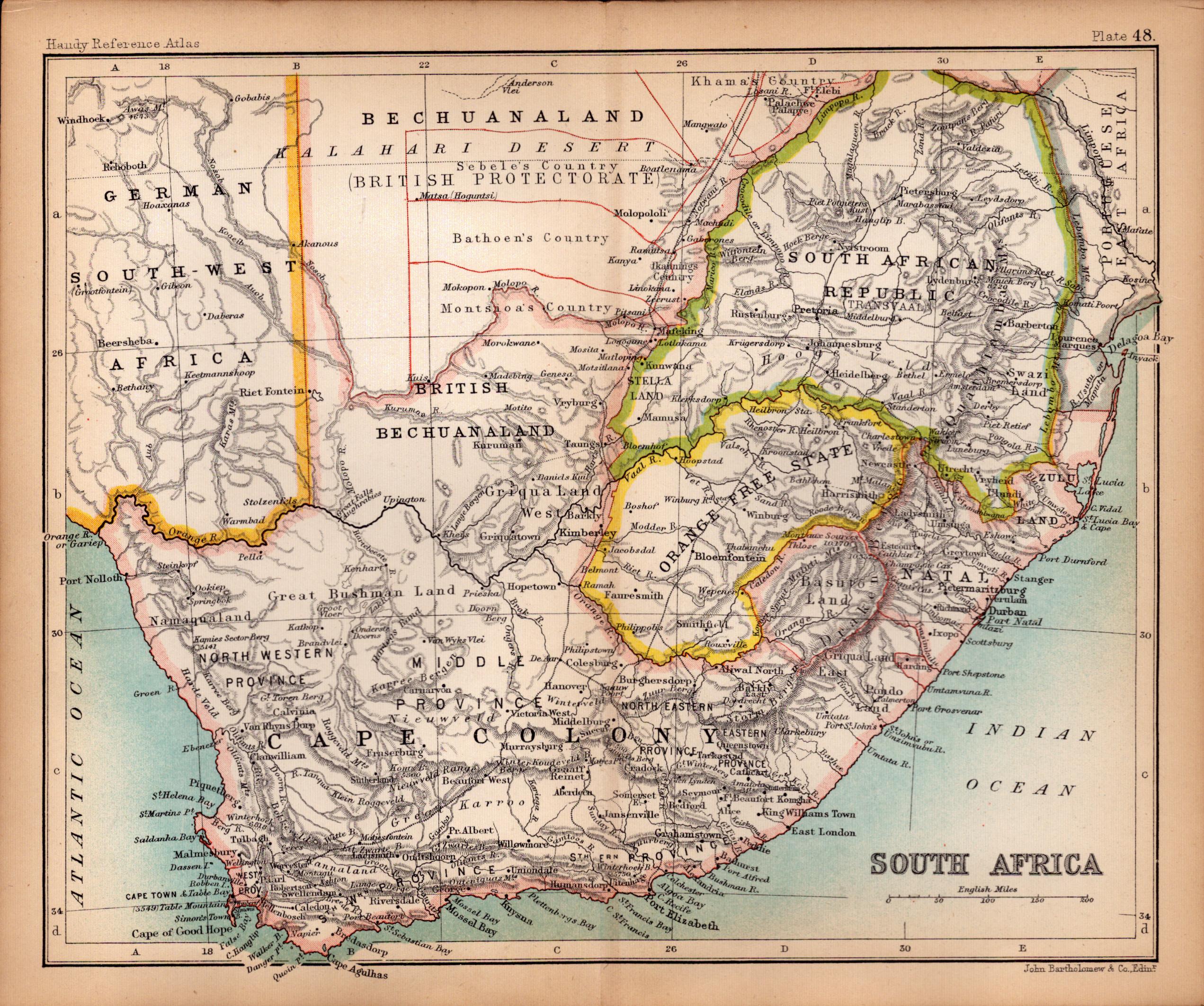 South Africa Double Sided Victorian Antique 1898 Map.